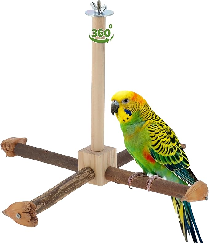 Rotating Bird Perches, Natural Wooden Perch with Chew Toy, Bird Toys for Small & Medium Birds, Medium, Natural Wood Color, 1 Set