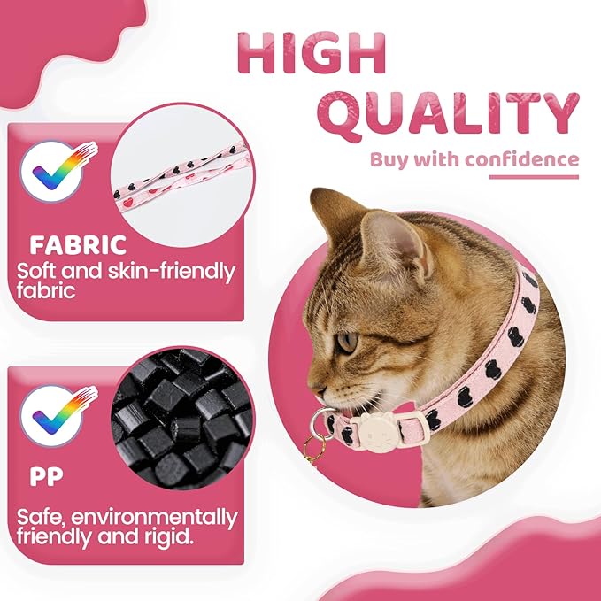 Elegant little tail 2 Pack Cat Collar- Valentines Cat Collars Breakaway with Bell Pendant Wedding Kitten Boy Girl Safety Adjustable 7-12 Inch Collar for Small Cats Puppy