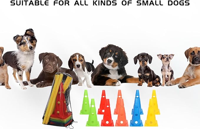 Dog Jump Agility Training Set Puppy Agility Training Hurdle 10 Cones & 5 Poles Combo for Backyard Adjustable Obstacle Training Course Equipment Outdoor Indoor