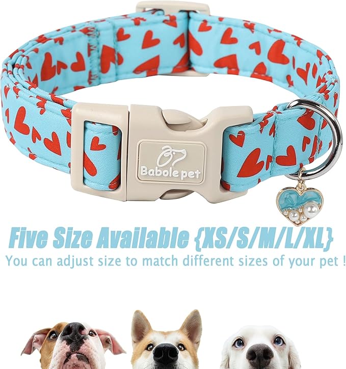 Valentines Dog Collar for Small Dogs - Cute Valentine Blue Dog Collars, Adjustable Puppy Red Hearts Collar with Quick Release Buckle for Girls&Boys Dogs XS