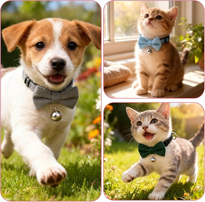 20 Pcs Cat Bowtie Collars with Bell, Solid Colors Kitten Bow Breakaway Cat Bowtie for Boys Girls, Adjustable Pet Collar with Safety Buckle Kitten Puppy Pet Accessories