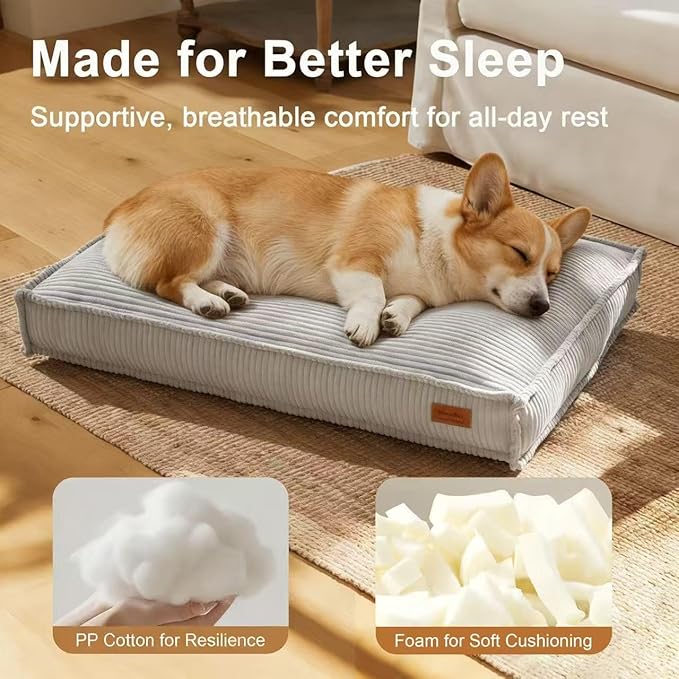 FUKUMARU 5.5-Inch Thick Dog Bed Mat, Washable Cat Bed with Waterproof Lining, Orthopedic Dog Beds for Senior Dogs, Cozy Flat Dog Kennel Bed for Crate, Non-Slip Pet Pillow Bed, Grey