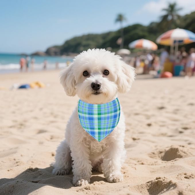 30 Pcs Plaid Dog Bandanas for Small Dogs Stitch Dog Bandana Bulk Reversible Print One Side Polyester Puppy Scarves Party Grooming S