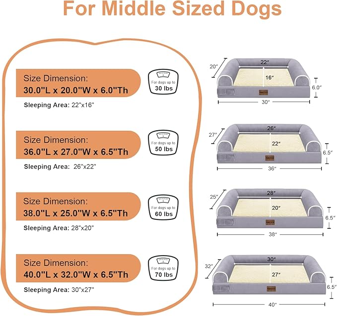 Large Dog Bed Orthopedic Washable: Beds Bolster XL Bed Medium Large Dogs Egg Crate Foam Couch Sofa Waterproof with Removable Cover - Purple
