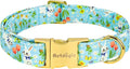 Easter Dog Collar for Medium Dogs, Easter & Spring Theme Medium Dog Collar with Cute White Bunny Pattern, Adjustable Blue Easter Dog Collars Girl Boy Collar for Dogs -M