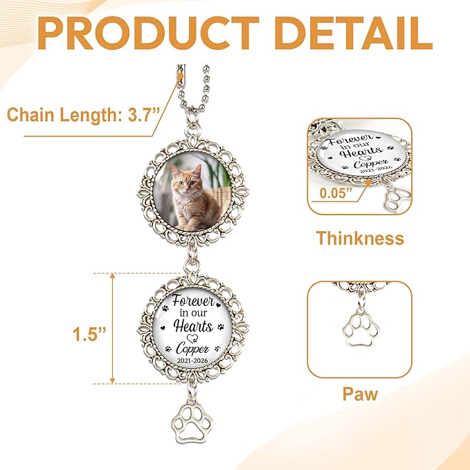 Hyturtle Personalized Pet Memorial Car Hanging Ornament - Custom Photo Pet Memorial Gifts Rearview Mirror Hanging Accessories - Loss of Cat Sympathy Gift - Pet Memorial Gifts for Cats