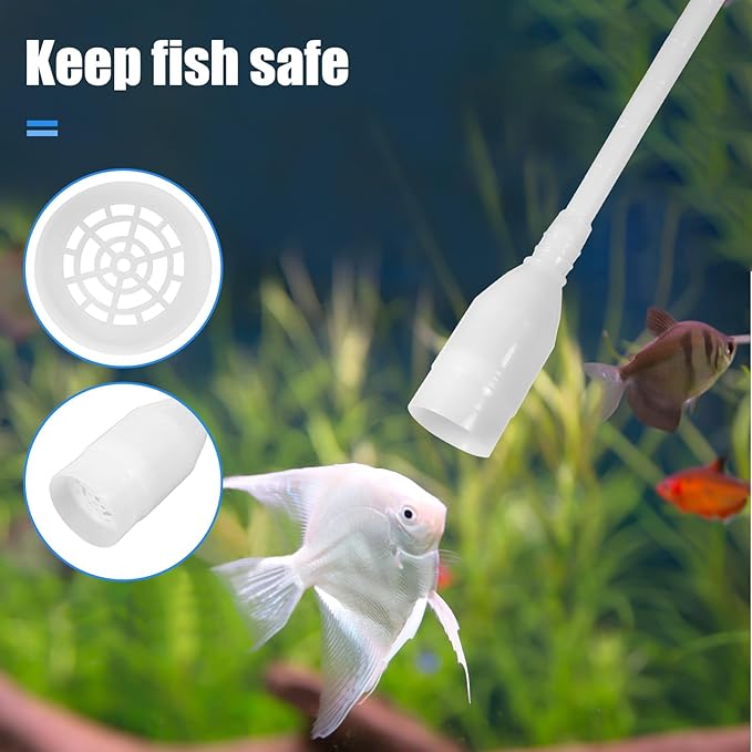 AQUANEAT Aquarium Vacuum Siphon, Hand Pump Fish Tank Water Changer, with Fish Net Algae Scraper 5 in 1 Cleaning Set