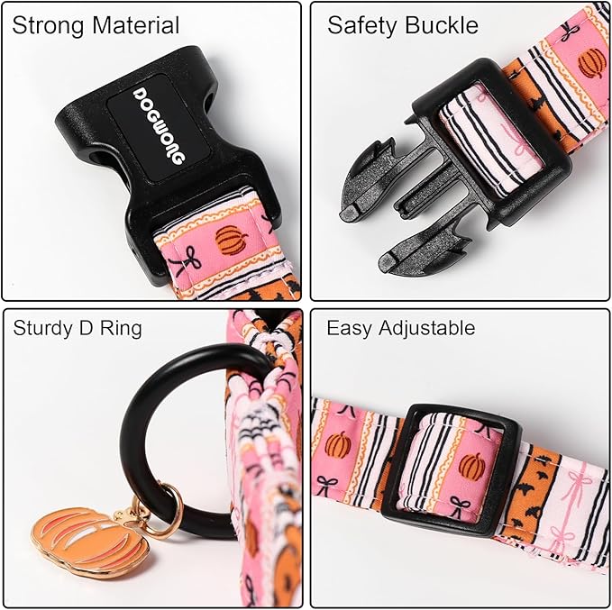 DOGWONG Fall Dog Collar- Pink Halloween Dog Collars Adjustable Classic Halloween Dog Collar for Small Medium Large Dogs M