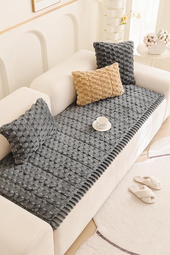 Couch Cover for Dogs Fuzzy Sofa Covers for Pet, Geometric Jacquard Coral Pet-Friendly Washable Non-Slip Sofas Slipcover Cushion Protector Pets Mat Dog Bed Mats