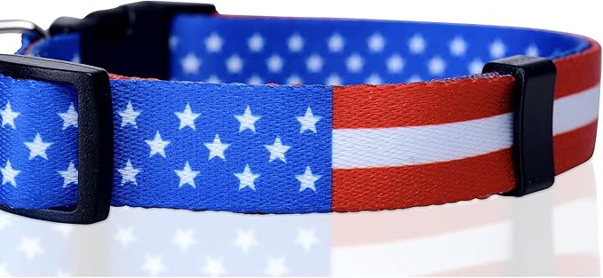 Native Pup American Flag Dog Collar- Red White and Blue- Patriotic Collars for 4th of July, USA- Adjustable Small, Medium, Large Breed Dogs (Large, Flag I)