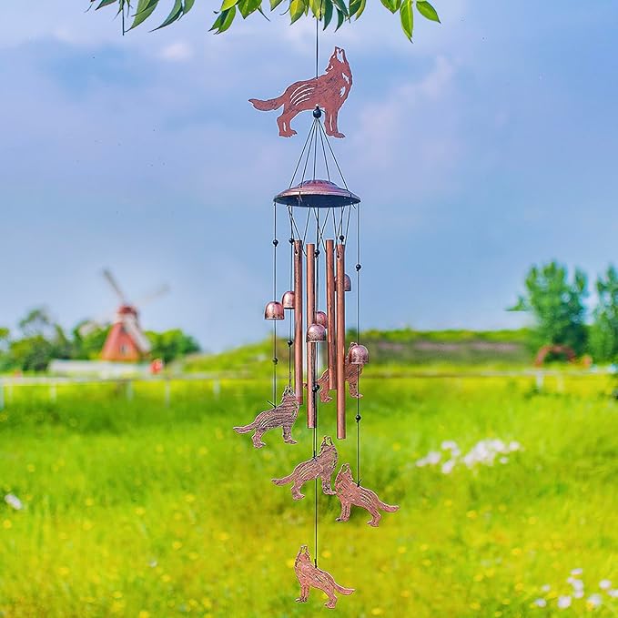 Wolf Wind Chimes for Outside,Wolf Gifts for Women/Men/Sympathy Gift/Memorial Gifts/Birthday Festival Metal windchimes Outdoors/Indoors,Patio,Garden Decor,Home,Porch,Yard Decor