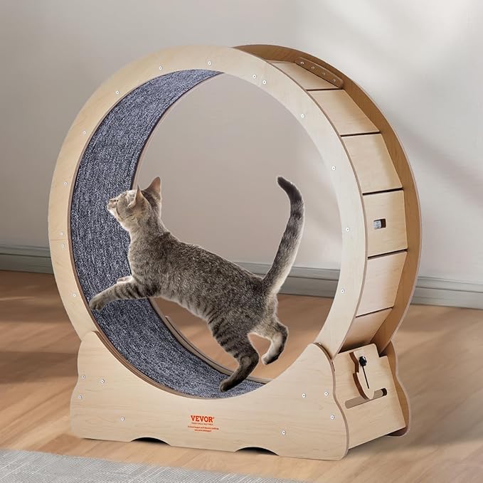 VEVOR Cat Exercise Wheel, Large Cat Treadmill Wheel for Indoor Cats, 35.8 inch Cat Running Wheel with Detachable Carpet and Cat Teaser for Running/Walking/Training, Suitable for Most Cats