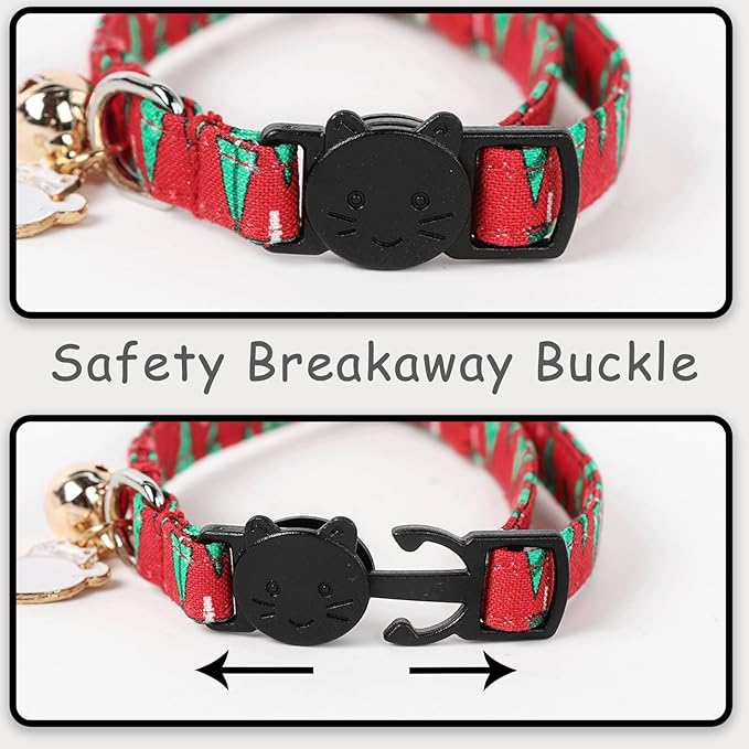 Unique style paws 2 Pack Christmas Kitten Collar Breakaway with Bell & Pendant, Adjustable Safety Cat Cotton Collars for Girl Boy Cats and Small Pets