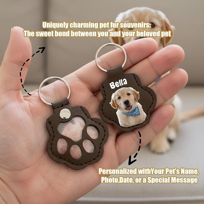 Personalized Dog Hair Keychain Pet Fur Keepsake Pet Memorial Cute Storage Keychains Cat Paw Shaped Key Chain to Store Fur