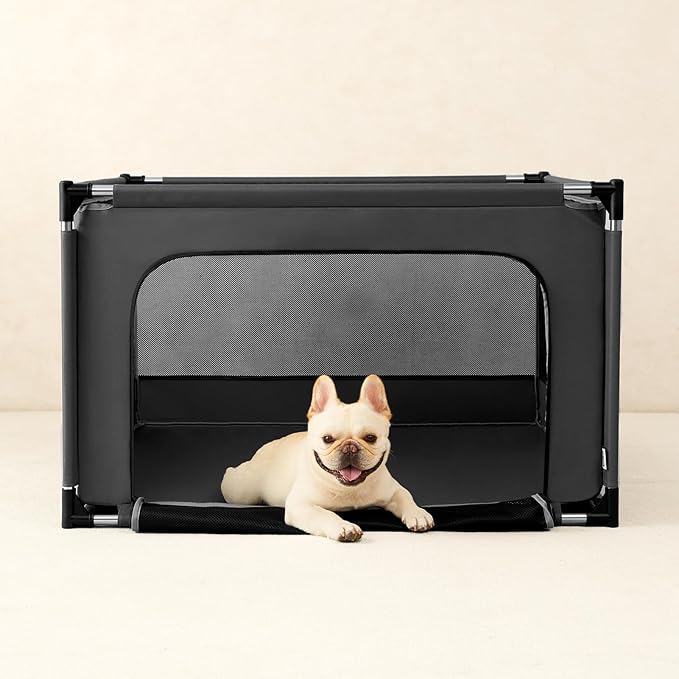EHEYCIGA 42x42x26 Inches Puppy Playpen Without Top Cover for Dogs & Cats Indoor or Outdoor - Dog Playpen with Door, Dog Fence for Small Animal with Heavy-Duty Oxford & Steel Frame, Dark Grey