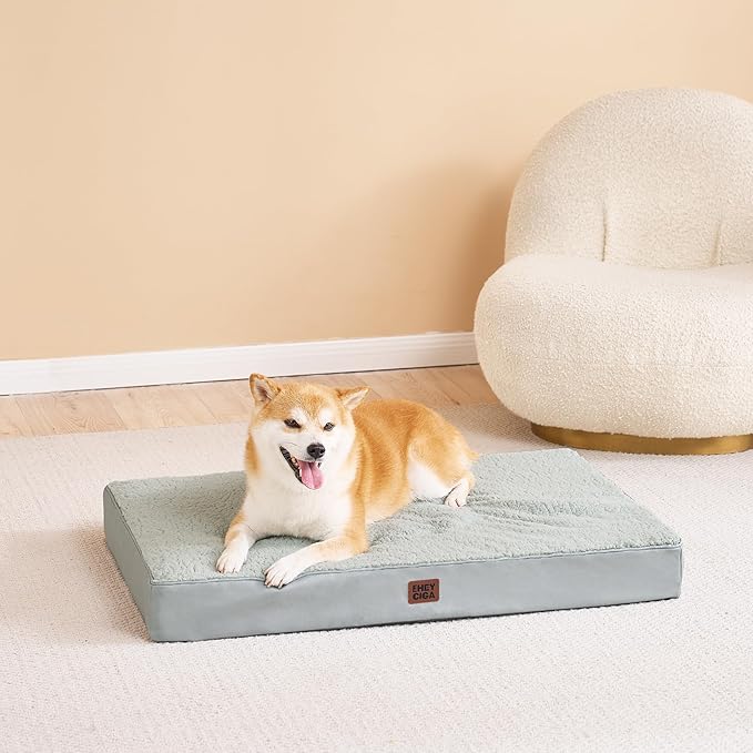 EHEYCIGA Orthopedic Dog Beds for Large Dogs with Removable Washable Cover for Crate, Greyish Green, 35x23