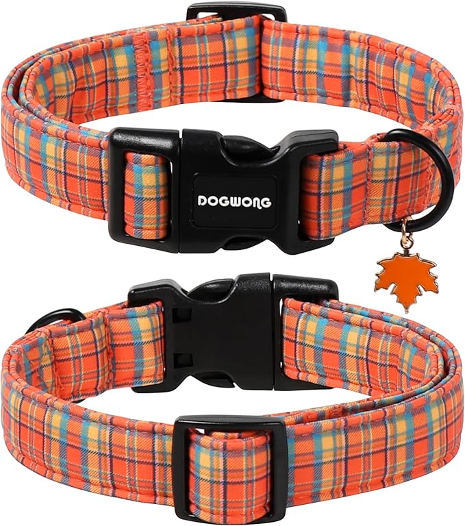 DOGWONG Fall Maple Dog Collar- Cute Classic Fall Autumn Flower Dog Collars Adjustable Fall Dog Collar for Small Medium Large Dogs L