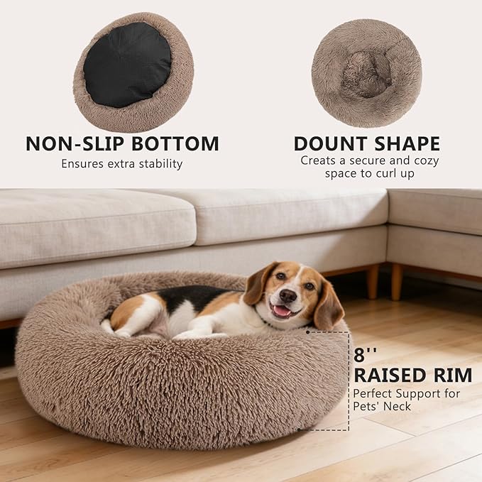 MIXJOY Orthopedic Dog Bed Comfortable Donut Cuddler Round Dog Bed Ultra Soft Washable Dog and Cat Cushion Bed (20''/23''/30''/36'') (36''x36'', Brown)