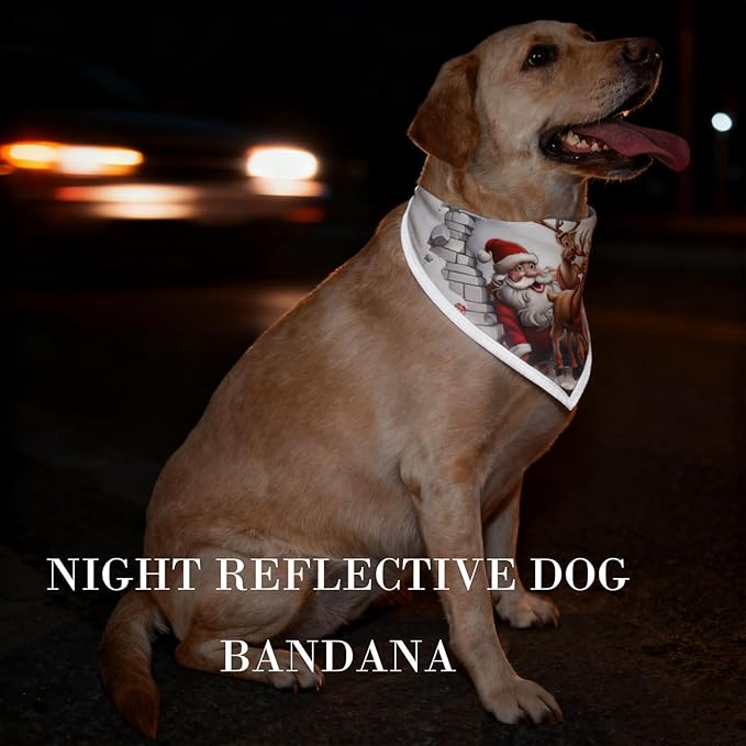 Christmas Dog Bandanas,Reflective Dog Bandana for Night Safety,Adjustable Santa Claus Dog Scarf Triangle Boy and Girl Pet Scarves for Medium Dogs,White,M