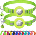 Joytale AirTag Cat Collar 2 Pack with Breakaway Safety Buckle, Reflective Cats Collar with AirTag Holder, Adjustable 7.5-12.5 Inch, Anti-Fraying Lightweight for Girl Boy Kitten, Green