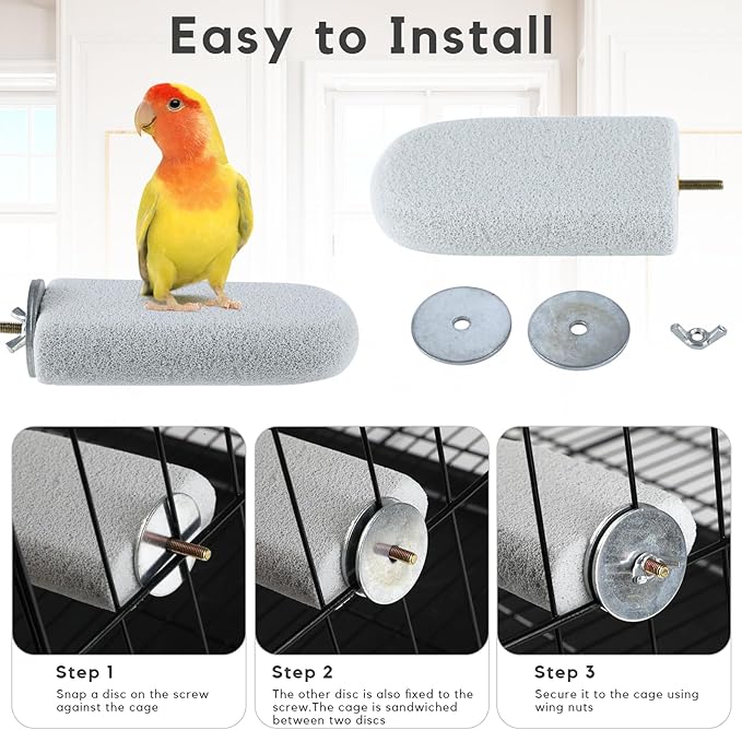 3PCS Bird Beak Grinding Stone, Natural Pumice Bird Parrot Cage Perch Stand Platform Foot Claws Trimmer Toys for Budgies, Parakeets, Cockatiels, Conures