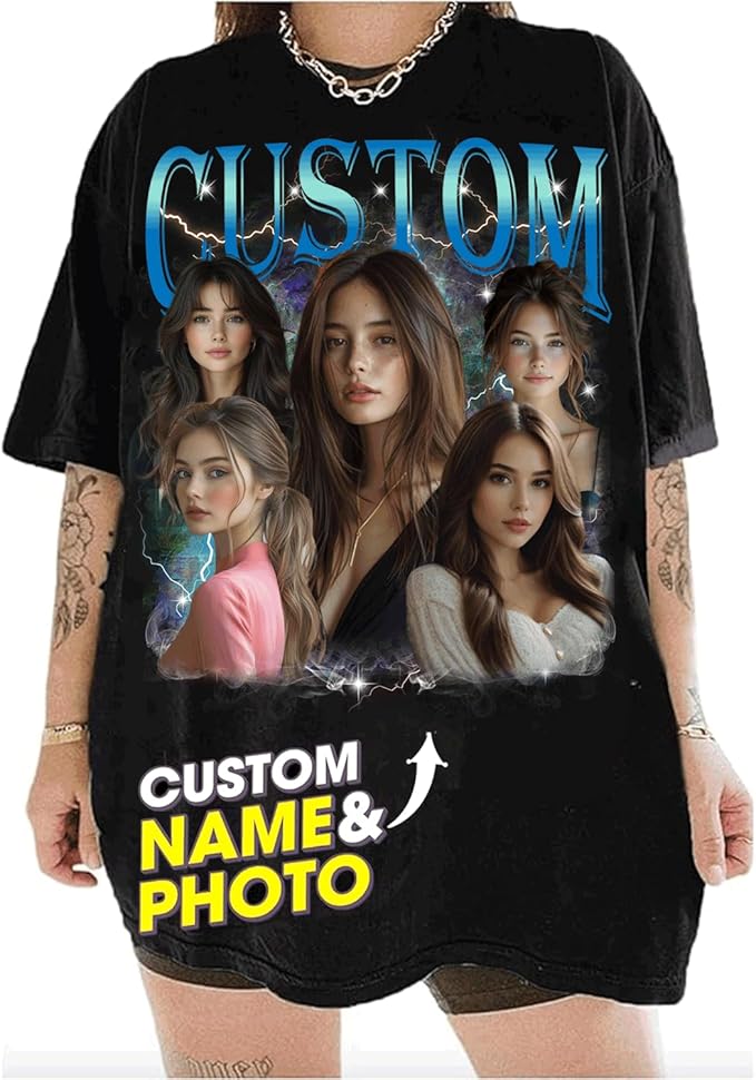 NAZENTI Custom Bootleg Rap Tee, Custom T-Shirts with Picture, Retro Custom Bootleg, Valentine's Gifts for Him Her
