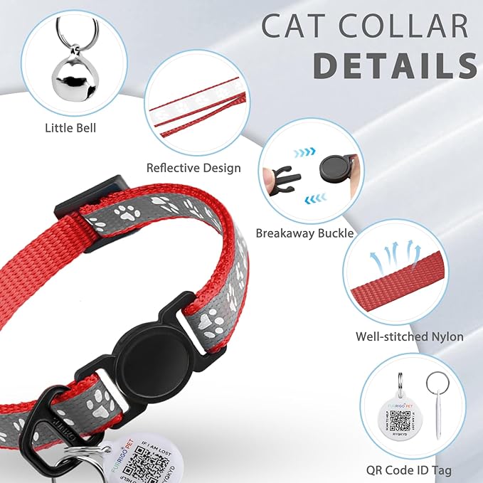 Cat Collar Breakaway with QR Code Name Tag, Reflective Kitten Collars with Bell, Cat ID Tag Personalized, Ultra-Durable, Adjustable, Quick Release, Fits Most Girl Boy Small Large Cats (8''-13.3'')