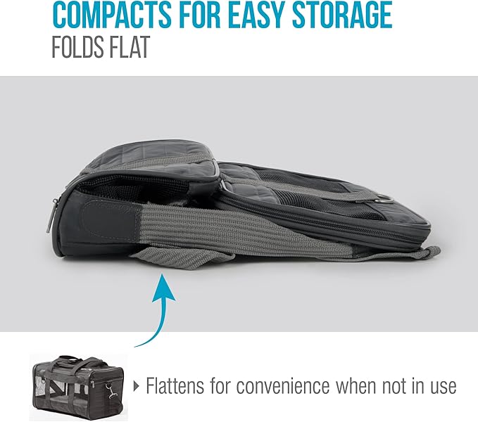 Sherpa Pet Carrier Airline Approved with Spring Wire Frame - Cat Carrier and Dog Carriers for Airline Travel and Vet Visits, Mesh Ventilation, Locking Zippers - Charcoal Grey, Large