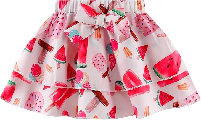 Girls Skirt Set 2 Piece Outfit Toddler Summer Clothes Ruffle Sleeve T-Shirt Bow Knot Tutu Skirt Outfit Set