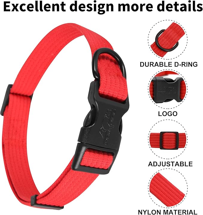 lynxking Dog Collar Soft Padded Breathable Cotton Solid Color Strong Adjustable Pet Collar for Little Puppy