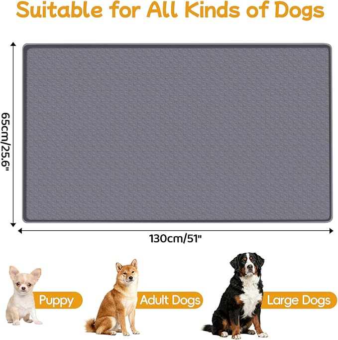 Lanstics Dog Food Mat, 51" x 26" Large Silicone Mat Dog Feeding Mat with Raised Edge Non-Slip Pet Feeding Mat for Food and Water Bowl, Easy to Clean, Floor Protection (Gray)