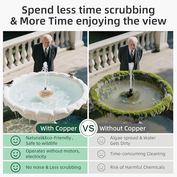 Bird Bath Copper Disk, Pure Copper Bird Bath Purification Disc, Save Cleaning Time, Chemical Free,Safe Natural Solution for Birdbaths Bowls&Waterfall Fountain, Year-Round Use (3 pcs)