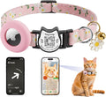 Cute Floral Breakaway Cat Collar with QR Code ID, Cotton Kitten Collar with Bell & AirTag Holder, Adjustable Safety Collar for Cats,Pastoral Style with airtag Holder(Pink)