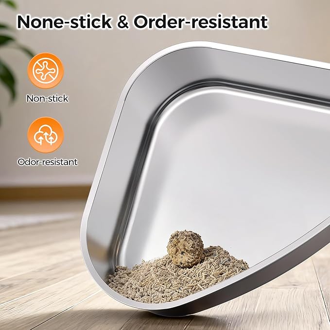 XL Stainless Steel Corner Cat Litter Box with Lid - Sturdy, No Odor & Space-Saving Hidden Design for Large Cats, White