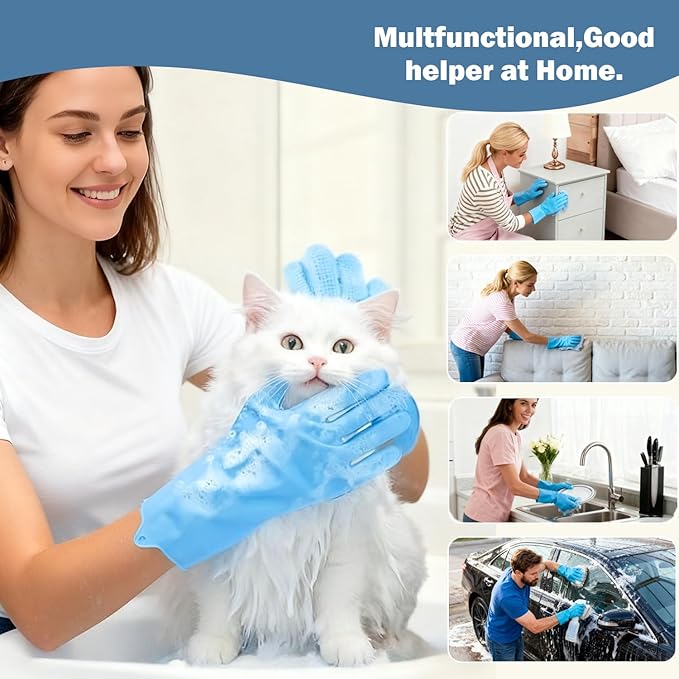 Pet Grooming Gloves Bite-Resistant Pet Bathing Gloves with Anti-Slip Particles, Wet and Dry Use, Safe for All Ages. Great as Dog Brush Glove and Cat Gloves for Grooming