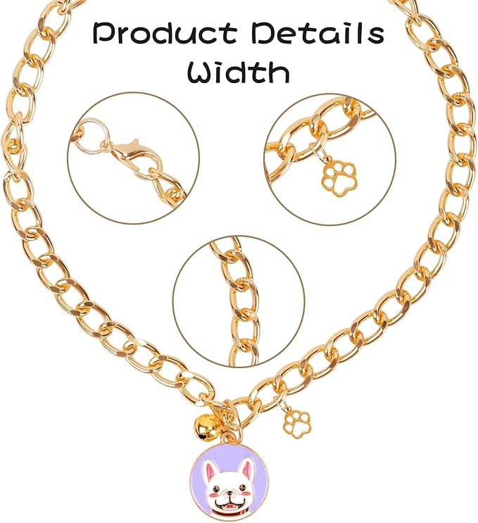 HOWWFALY Dog Collar and Cat Chain Necklace Stainless Steel Adjustable 18K Gold Heart-Shaped Necklace for Small Pets Cats Kitten Puppy (Gold, 17.7 inch)