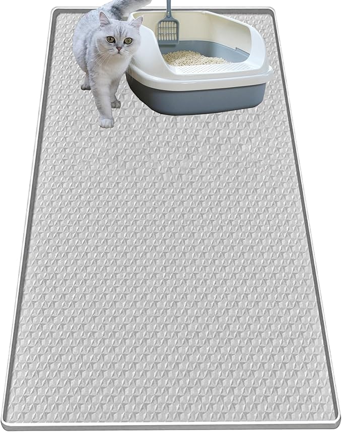 Cat Litter Mat for Litter Box, Silicone Large Cat Litter Trapping Mat - 51.2x25.6 in, Waterproof & Non-Slip, Durable & Easy Clean, Light Gray
