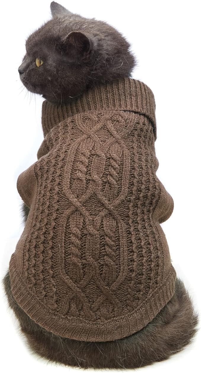 Stretchy Cat Sweater - 17 Colors & 6 Sizes | Snug Winter-Ready Knit for Boy/Girl Cats & Kittens (Brown, Large)