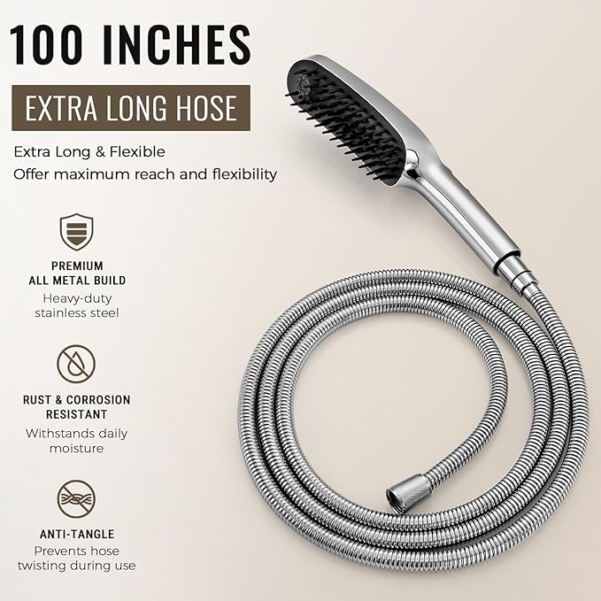 G-Promise 3 Mode Dog Shower Attachment with Pause Mode, Dog shower Sprayer with 100 Inches Hose, Metal Diverter, Adhesive Holder, for Fast and Easy Dog Bathing and Cleaning Indoor and Outdoor(Chrome)