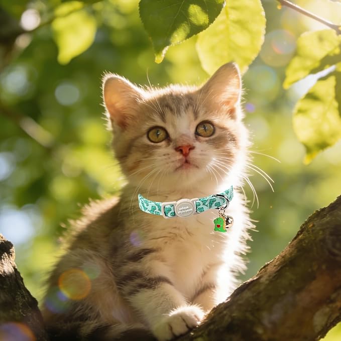 Unique Style Paws Baseball Kitten Collars,Cute Blue Cats Collar with Bell,Kitten Collar Breakaway Buckle with Heart Pattern,Adjustable Cat Collars,Ideal Gift for Boy Girl Cats