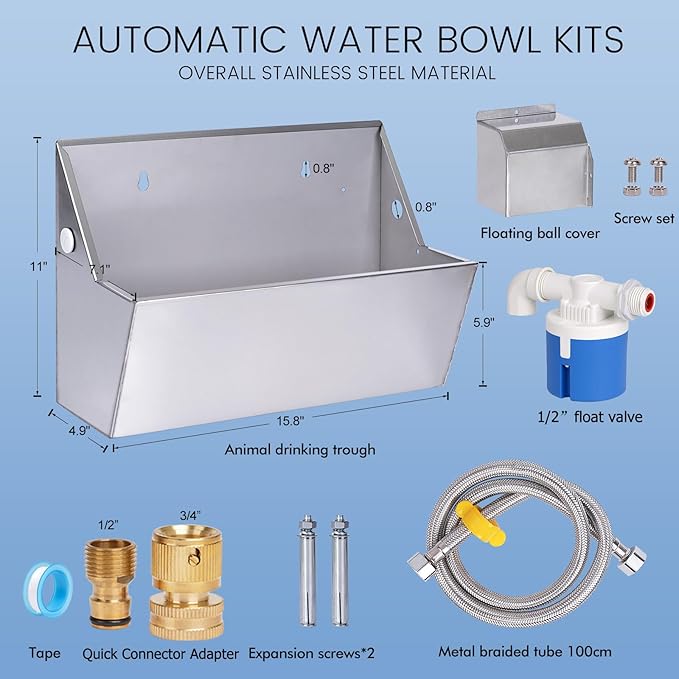 Automatic Water Dispenser for Dog,2.1 Gallon Dog Water Bowl Dispenser for Outdoor,304 Stainless Steel Automatic Pet Waterer for Cat Chicken Livestock (Drainage Hole)