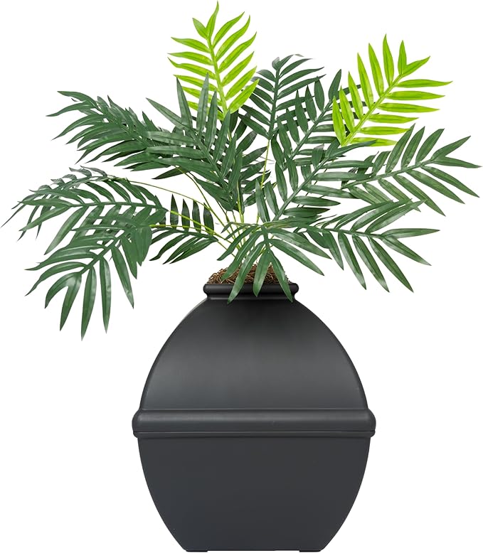 Good Pet Stuff Hidden Litter Box Planter, Decorative Cat Litter Enclosure with Carbon Filter, Artificial Plant, Easy Clean, Indoor Design, Courtyard Square Style, Essentials Kit, Black Suede