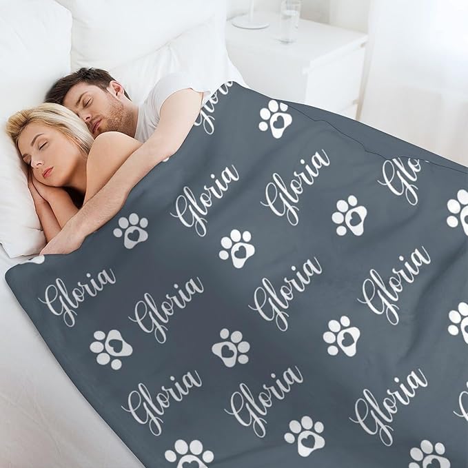 Personalized Paw Print Dog Blanket with Pet Name Face-Custom Puppy Blankets with Picture for Dogs-Customized Dog Memorial Throw Fleece Blanket-Loss of Pets Supplies Sympathy Gift for Bed Sofa Travel
