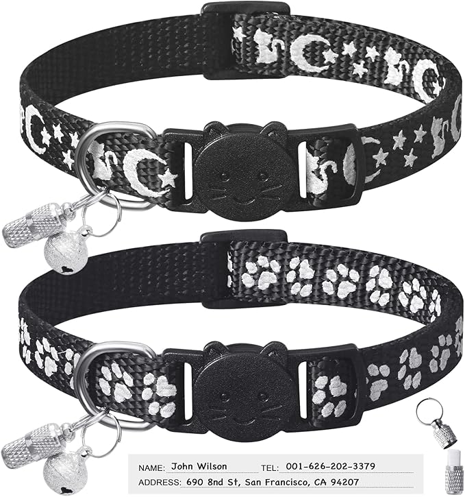 LLHK 2 Pack Breakaway Cat Collars & 2 Pcs Name Tags,Reflective Safety Kitten Collar with Bell,for Girl Boy Male Cats,Adjustable 7''-12'', Personalized ID Tag,Pet Supplies,Accessories