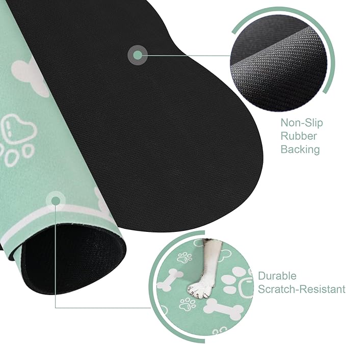Dog Cat Mat for Food and Water,Rapid Absorbent Pet Feeding Mat, Bone Shaped Dog Placemat Bowl Mat with Rubber Backing,No Stains Pet Food Mats Indoor, Pet Accessories Supplies,Green 17"×29"