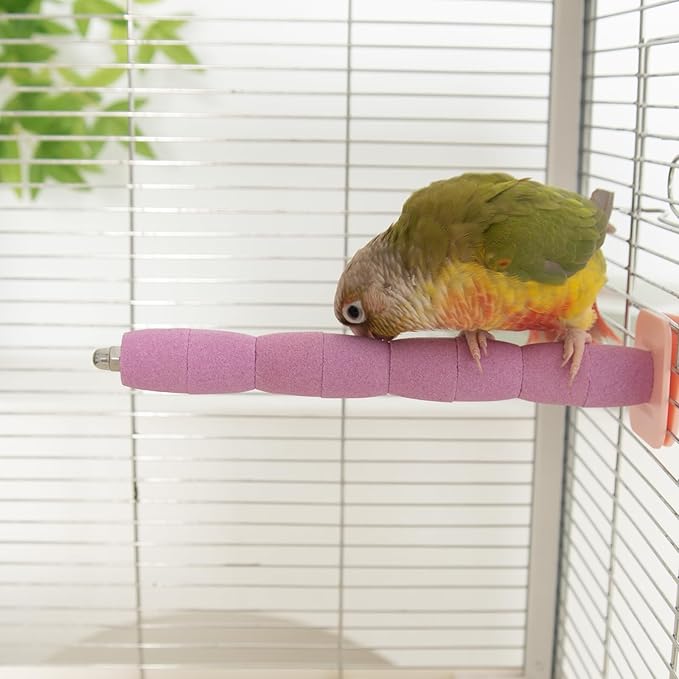 Bird Perch Stand Toy – Abrasive Surface Ceramic Paw Grinding Stick – Parrot Nail File for Budgies Parakeets Cockatiels Conures Bird Cage Accessory(Pink, 7.8Inch)