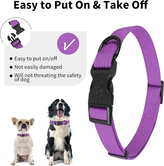 lynxking Dog Collar Soft Padded Breathable Cotton Solid Color Strong Adjustable Pet Collar for Little Puppy