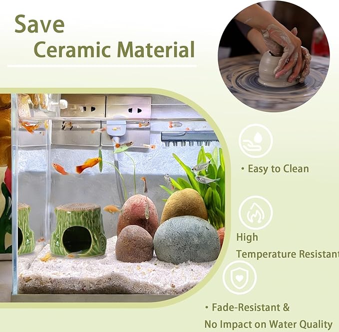 Aquarium Decor Cave Betta Fish Aquarium Accessories Ornaments Hiding Cave Wooden Stake Shape Hideout for Shrimp Cichlid Hermit Crab, Octopus Hiding Breeding for Tank (Green)