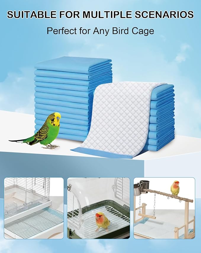 Disposable Bird Cage Liner Birds Cage Liners Super Absorbent Birdcage Liners Parakeet Cage Training Accessories with Quick-Dry Surface for Cockatiels Canaries Parrots