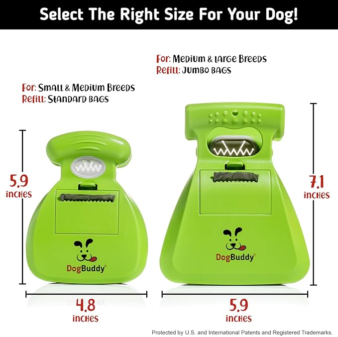 DogBuddy Pooper Scooper, Portable Dog Pooper Scooper, Poop Scooper for Small and Large Dogs, Pooper Scooper With Bag Attachment, Leash Clip and Dog Waste Bags Included (Medium, Kiwi)